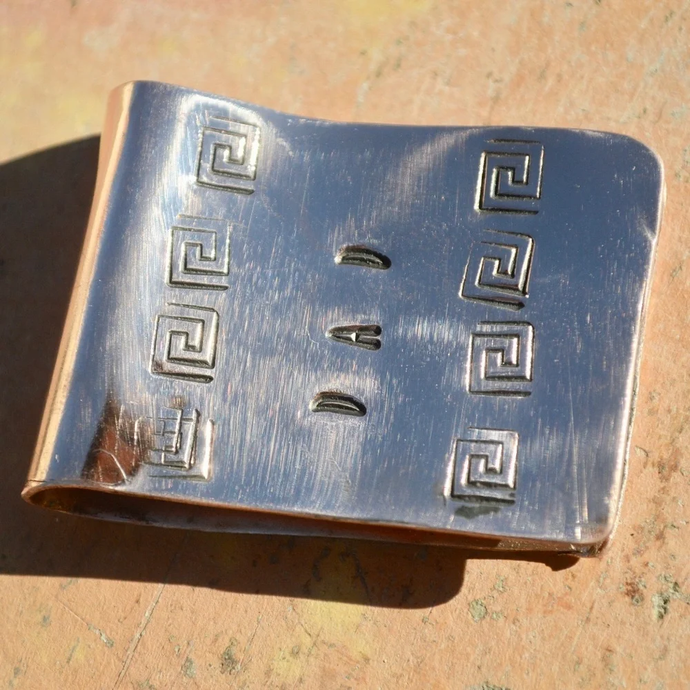 Solid Copper Money Clip Dad Greek Key Handmade Rustic Gift Father Southwestern